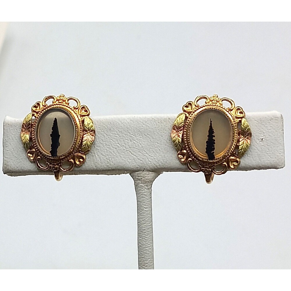 Vintage Lester Peterson 12K GF Dendritic Agate Earrings